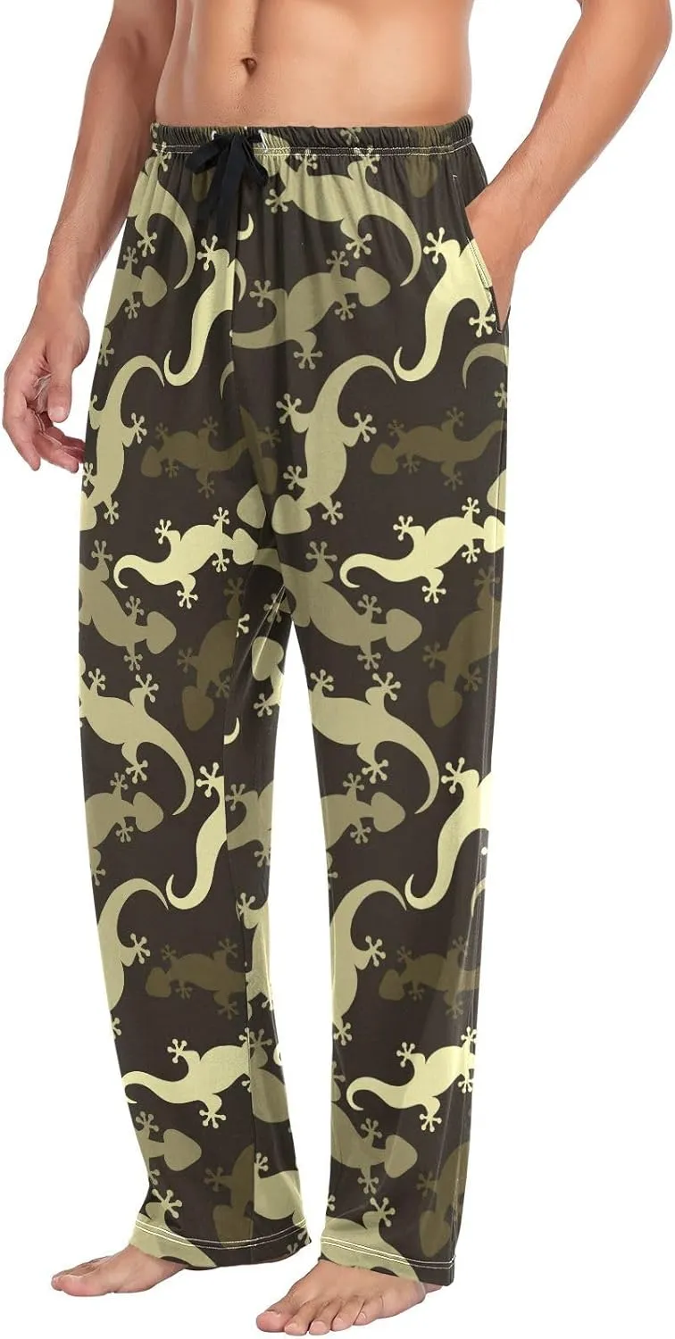 Plaaee Mens Sleep Pajama Pants Set Bottoms Lizards Geckos Fleece Lounge Sleepwear PJs S
