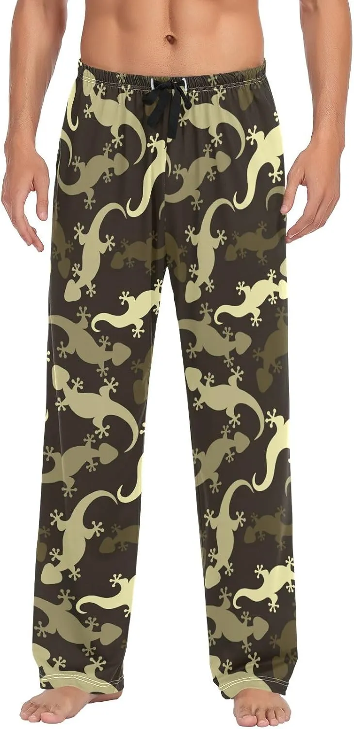 Plaaee Mens Sleep Pajama Pants Set Bottoms Lizards Geckos Fleece Lounge Sleepwear PJs S