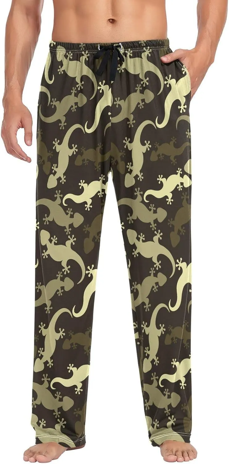 Plaaee Mens Sleep Pajama Pants Set Bottoms Lizards Geckos Fleece Lounge Sleepwear PJs S