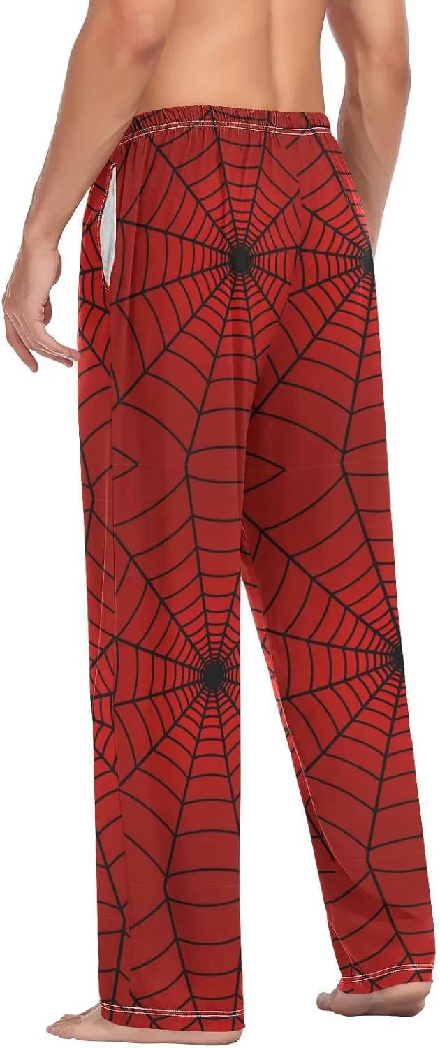 Plaaee Mens Sleep Pajama Pants Set Bottoms Red Spider Web Fleece Lounge Sleepwear PJs S