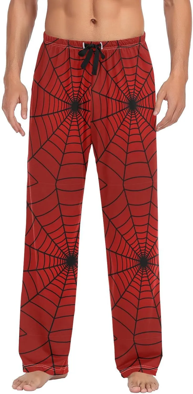 Plaaee Mens Sleep Pajama Pants Set Bottoms Red Spider Web Fleece Lounge Sleepwear PJs S