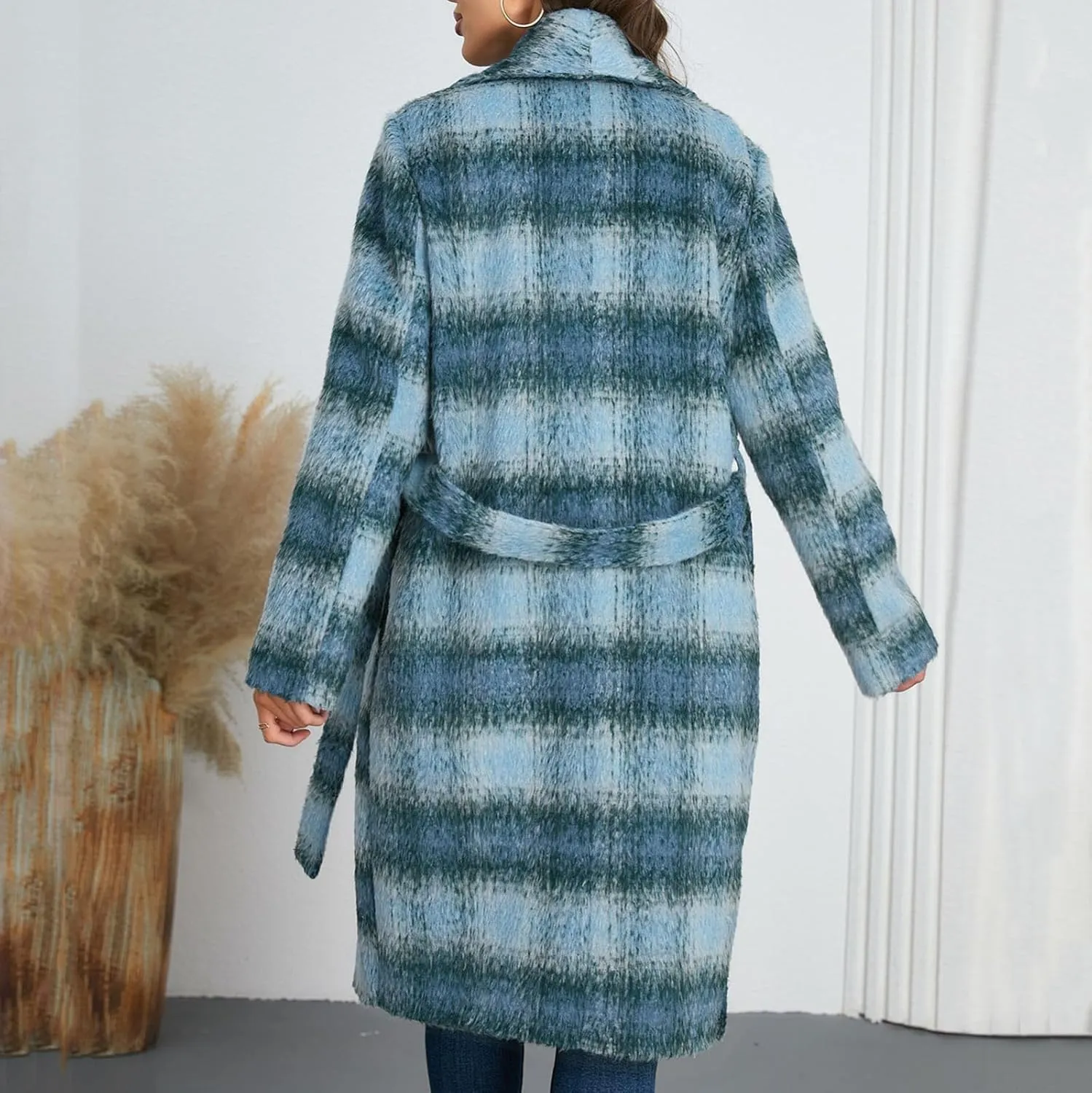 Plaid Cardigans for Women Buffalo Plaid Long Plaid Shirt Coat Tartan Shacket Open Front Sweater Cardigan with Pockets