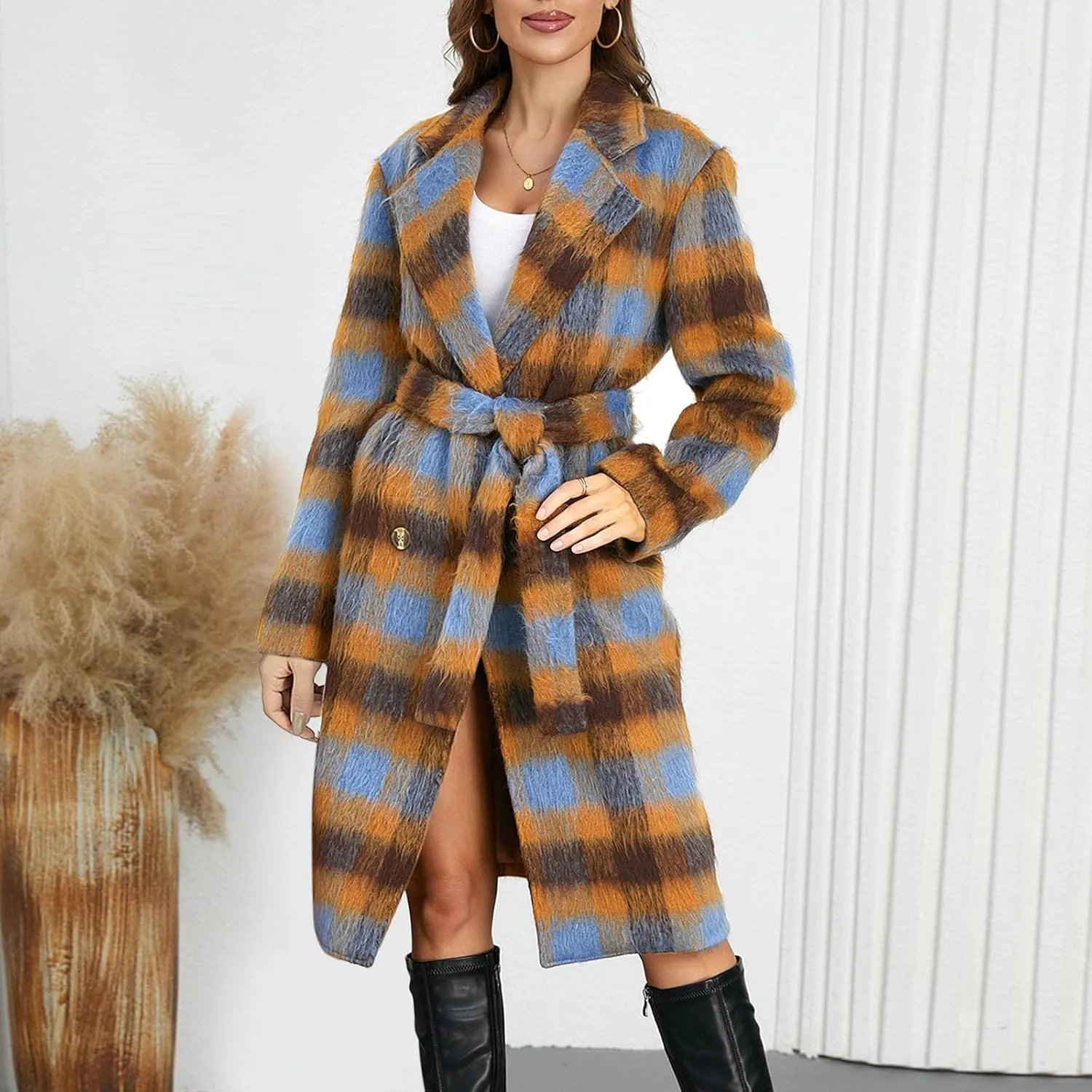 Plaid Cardigans for Women Buffalo Plaid Long Plaid Shirt Coat Tartan Shacket Open Front Sweater Cardigan with Pockets