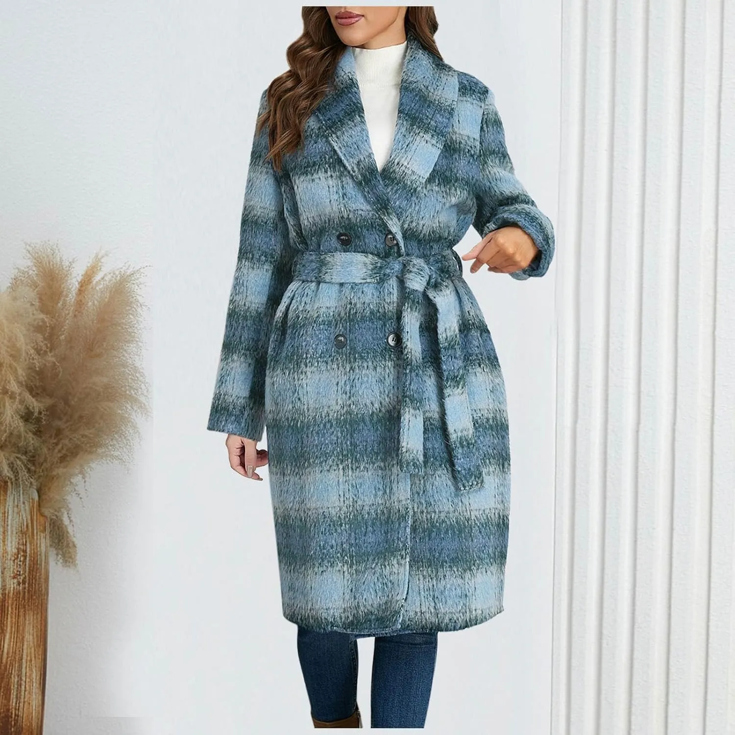 Plaid Cardigans for Women Buffalo Plaid Long Plaid Shirt Coat Tartan Shacket Open Front Sweater Cardigan with Pockets