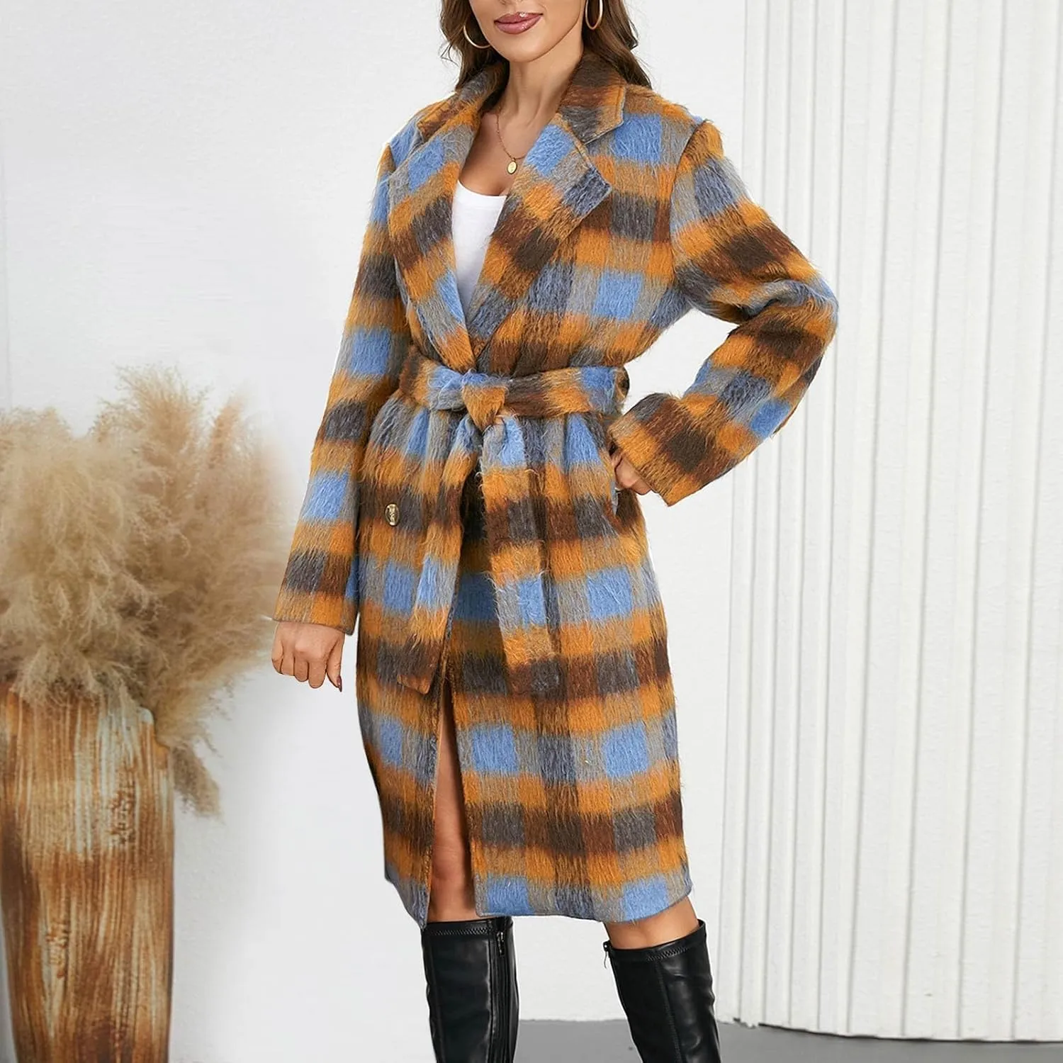 Plaid Cardigans for Women Buffalo Plaid Long Plaid Shirt Coat Tartan Shacket Open Front Sweater Cardigan with Pockets