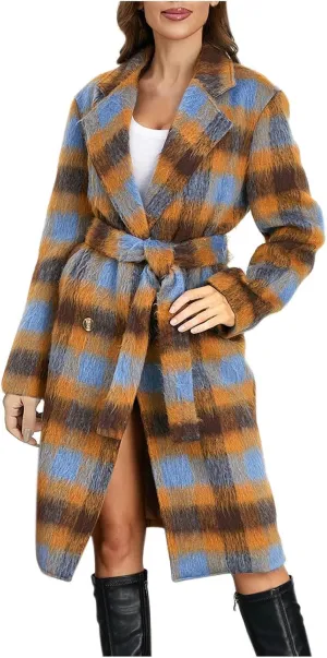 Plaid Cardigans for Women Buffalo Plaid Long Plaid Shirt Coat Tartan Shacket Open Front Sweater Cardigan with Pockets