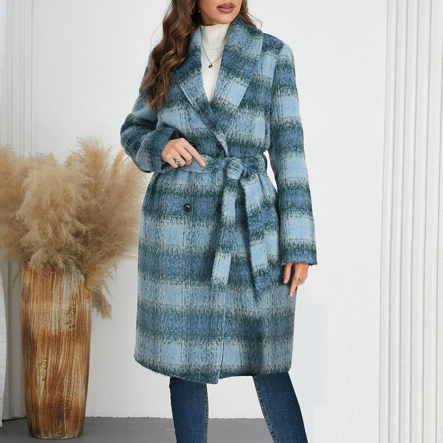 Plaid Cardigans for Women Buffalo Plaid Long Plaid Shirt Coat Tartan Shacket Open Front Sweater Cardigan with Pockets