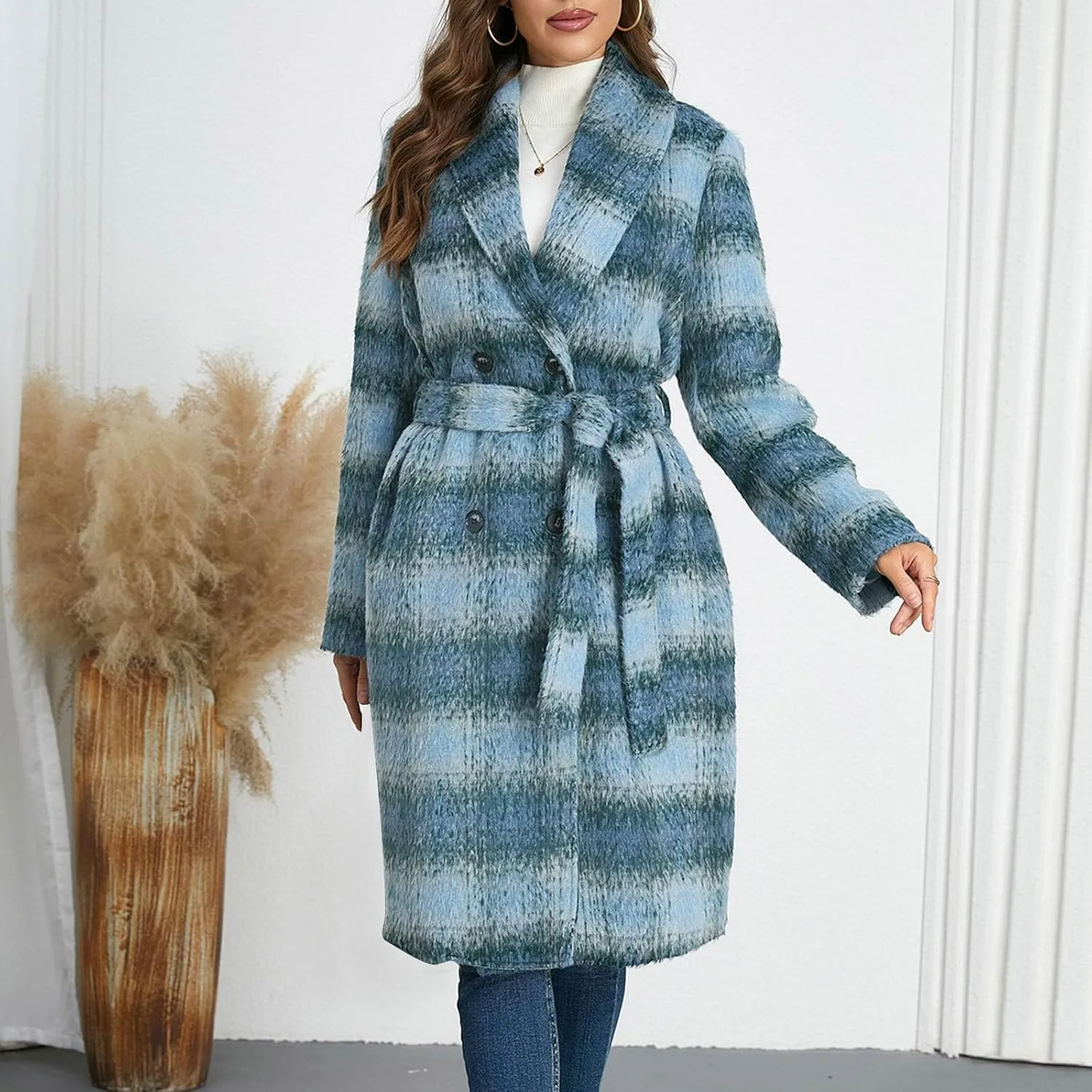 Plaid Cardigans for Women Buffalo Plaid Long Plaid Shirt Coat Tartan Shacket Open Front Sweater Cardigan with Pockets