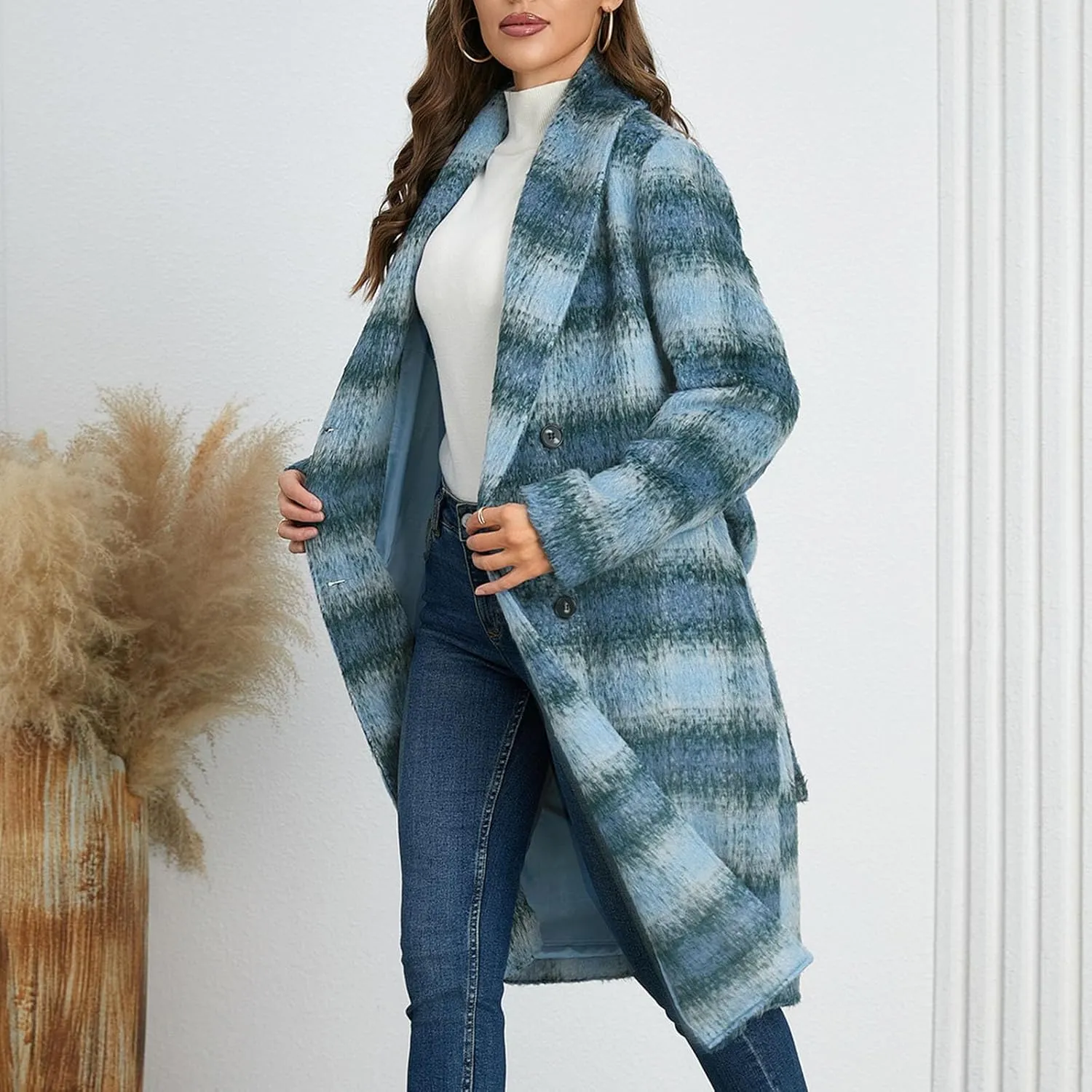 Plaid Cardigans for Women Buffalo Plaid Long Plaid Shirt Coat Tartan Shacket Open Front Sweater Cardigan with Pockets