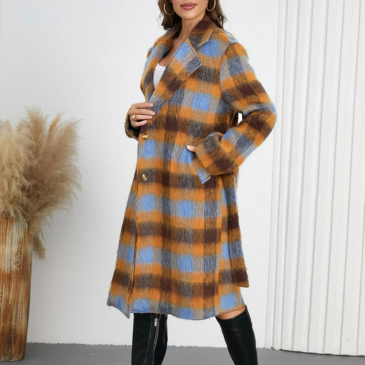 Plaid Cardigans for Women Buffalo Plaid Long Plaid Shirt Coat Tartan Shacket Open Front Sweater Cardigan with Pockets