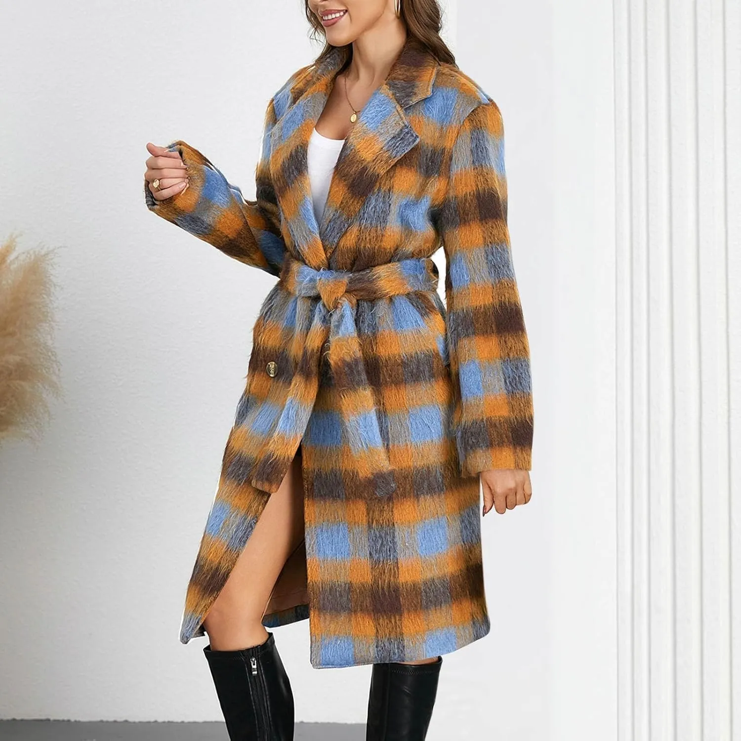 Plaid Cardigans for Women Buffalo Plaid Long Plaid Shirt Coat Tartan Shacket Open Front Sweater Cardigan with Pockets