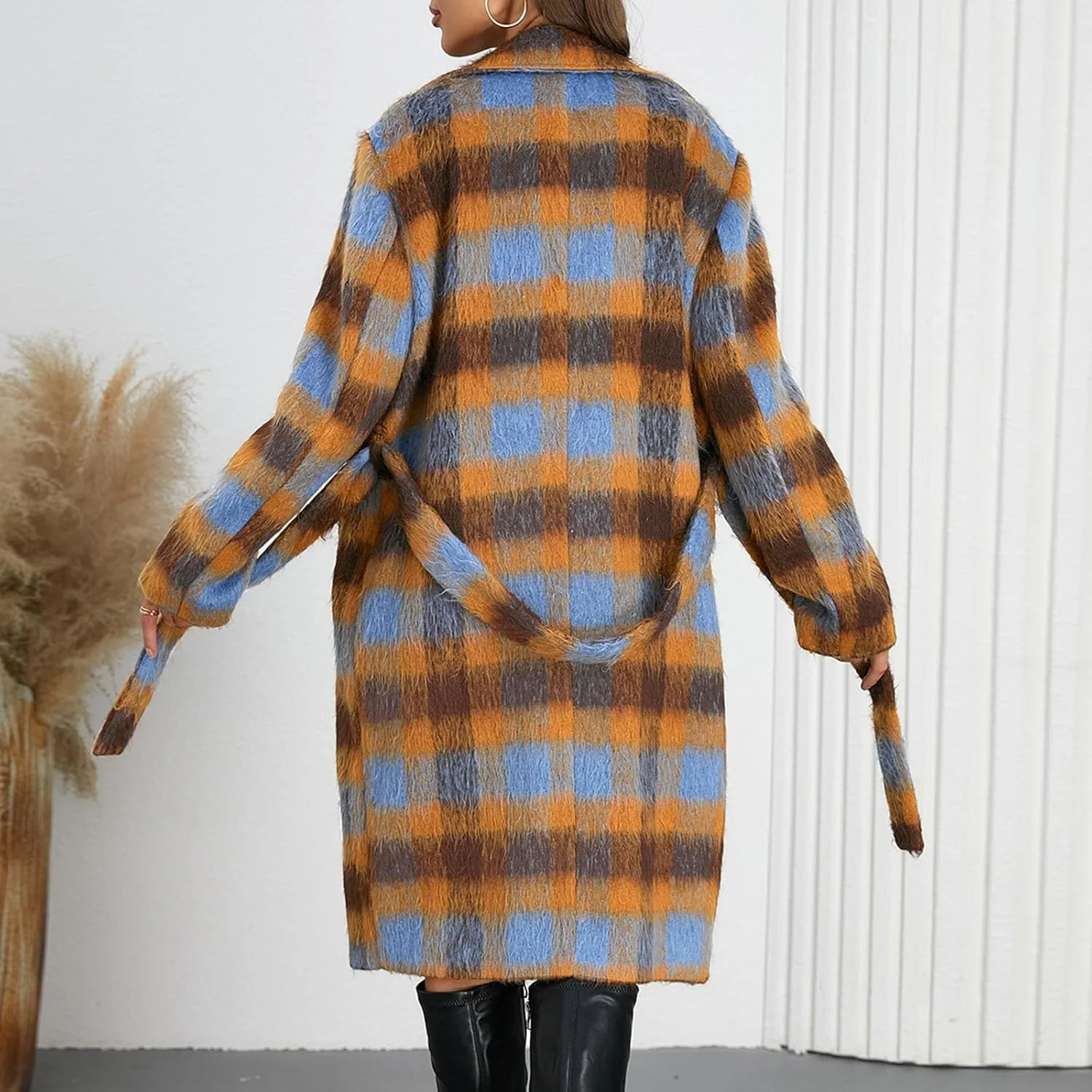 Plaid Cardigans for Women Buffalo Plaid Long Plaid Shirt Coat Tartan Shacket Open Front Sweater Cardigan with Pockets