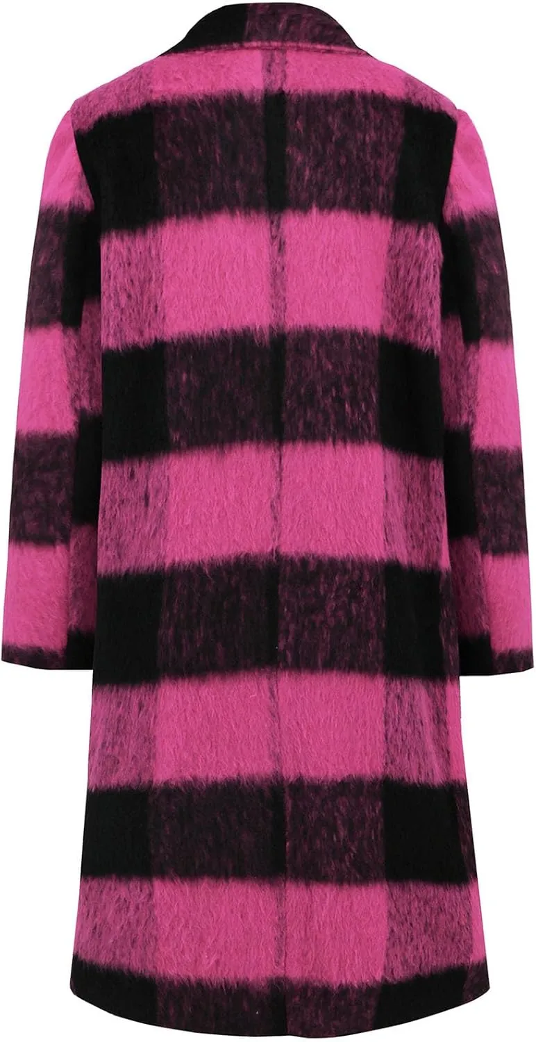 Plaid Cardigans for Women Plaid Wool Trench Coat Shacket Lapel Button Down Woolen Blend Tartan Over Shirt Trench Coat