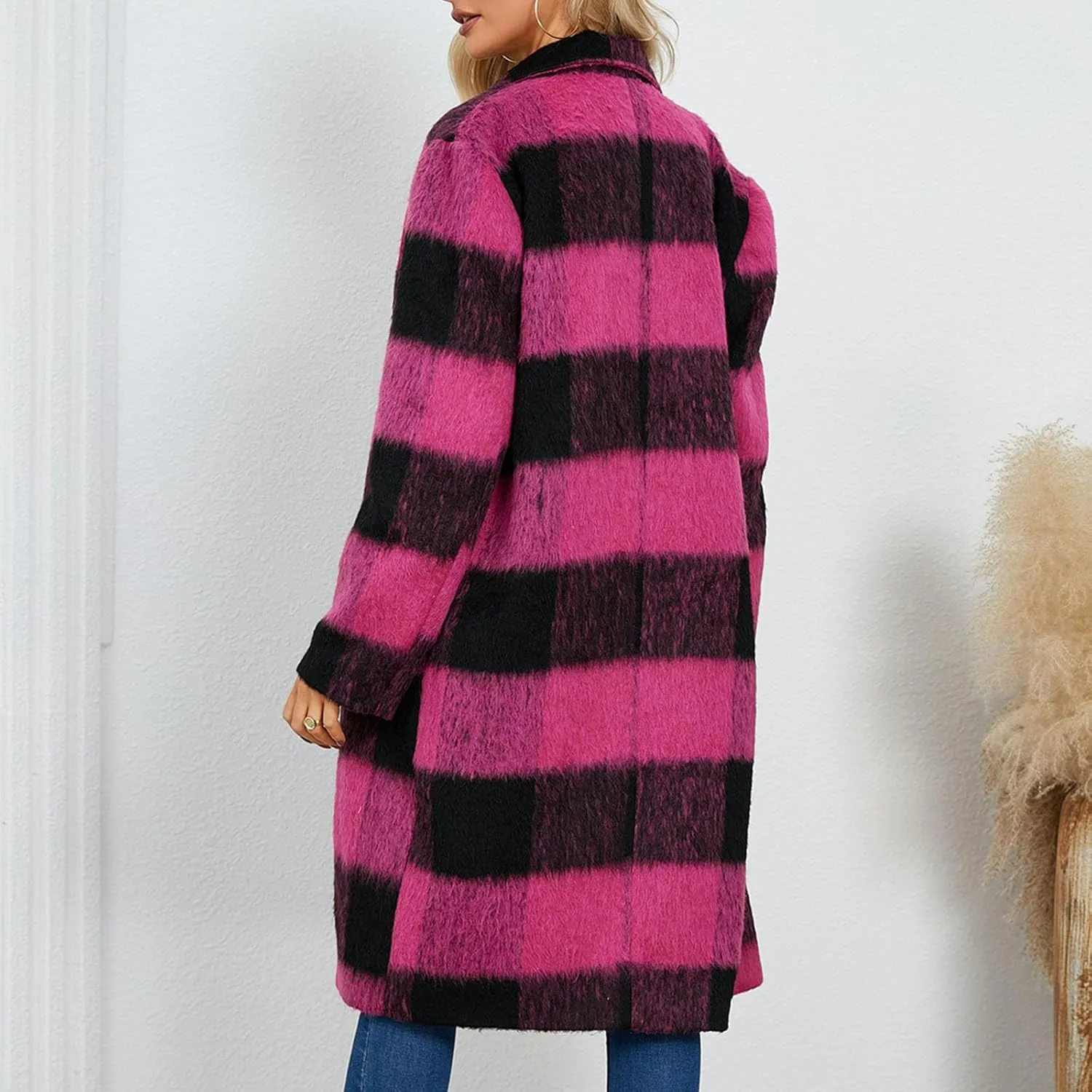 Plaid Cardigans for Women Plaid Wool Trench Coat Shacket Lapel Button Down Woolen Blend Tartan Over Shirt Trench Coat