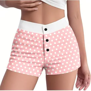 Ploka Dots Boxer Shorts for Women Summer Patchwork High Waisted Sleepwear Pajama Bottoms Lounge Vacation Beach Shorts