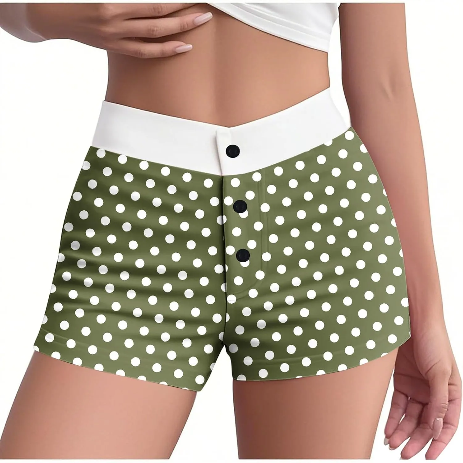 Ploka Dots Boxer Shorts for Women Summer Patchwork High Waisted Sleepwear Pajama Bottoms Lounge Vacation Beach Shorts