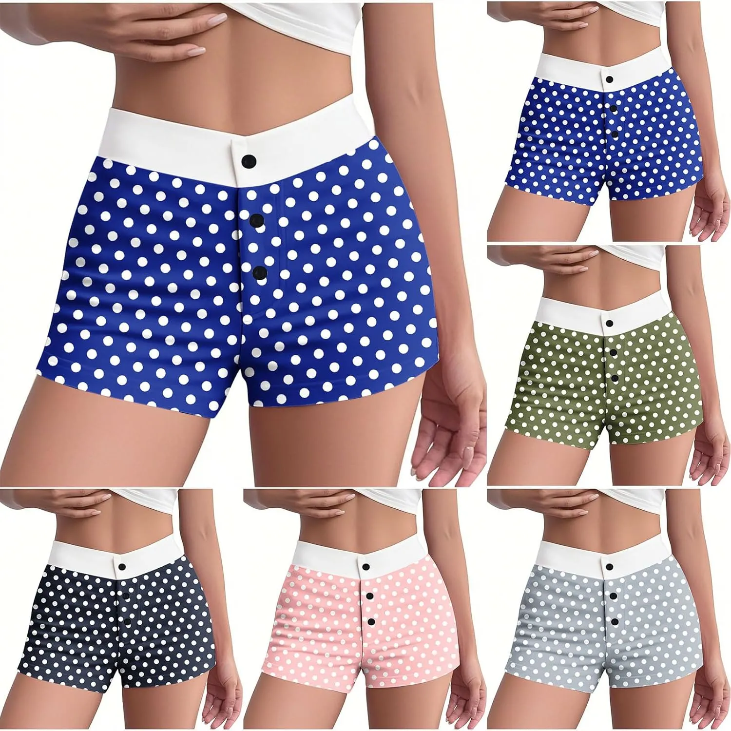 Ploka Dots Boxer Shorts for Women Summer Patchwork High Waisted Sleepwear Pajama Bottoms Lounge Vacation Beach Shorts