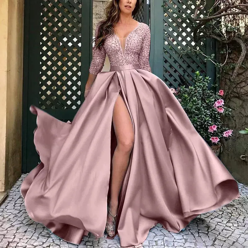 Plus-Size 5XL Lace Full-Length Dress Party Evening Gown Gown