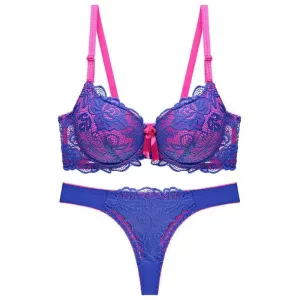 Plus Size Pink Lace Bra & Thong Set for Women – Sexy, Breathable, Adjustable Lingerie Set
