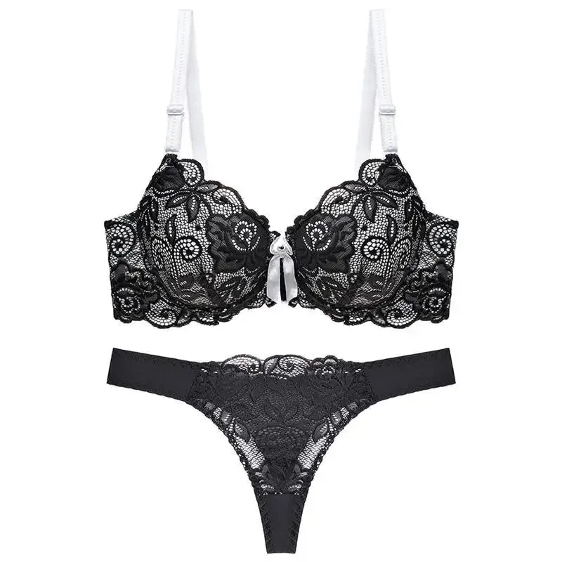 Plus Size Pink Lace Bra & Thong Set for Women – Sexy, Breathable, Adjustable Lingerie Set
