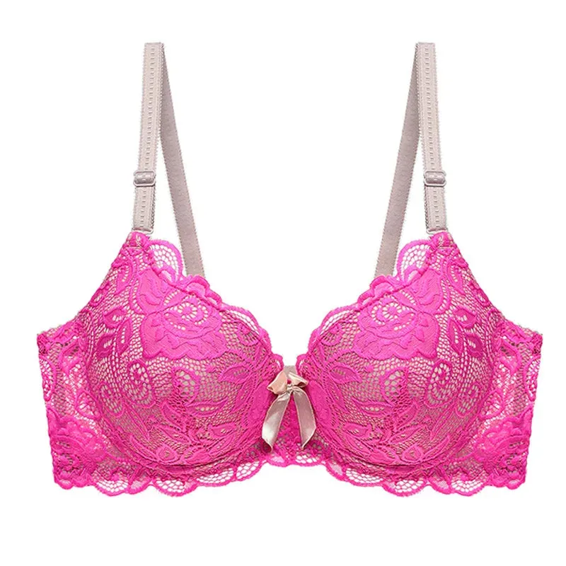 Plus Size Pink Lace Bra & Thong Set for Women – Sexy, Breathable, Adjustable Lingerie Set