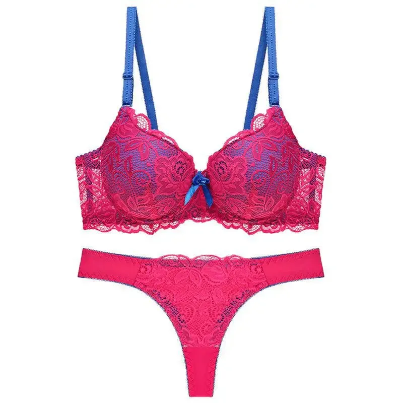 Plus Size Pink Lace Bra & Thong Set for Women – Sexy, Breathable, Adjustable Lingerie Set