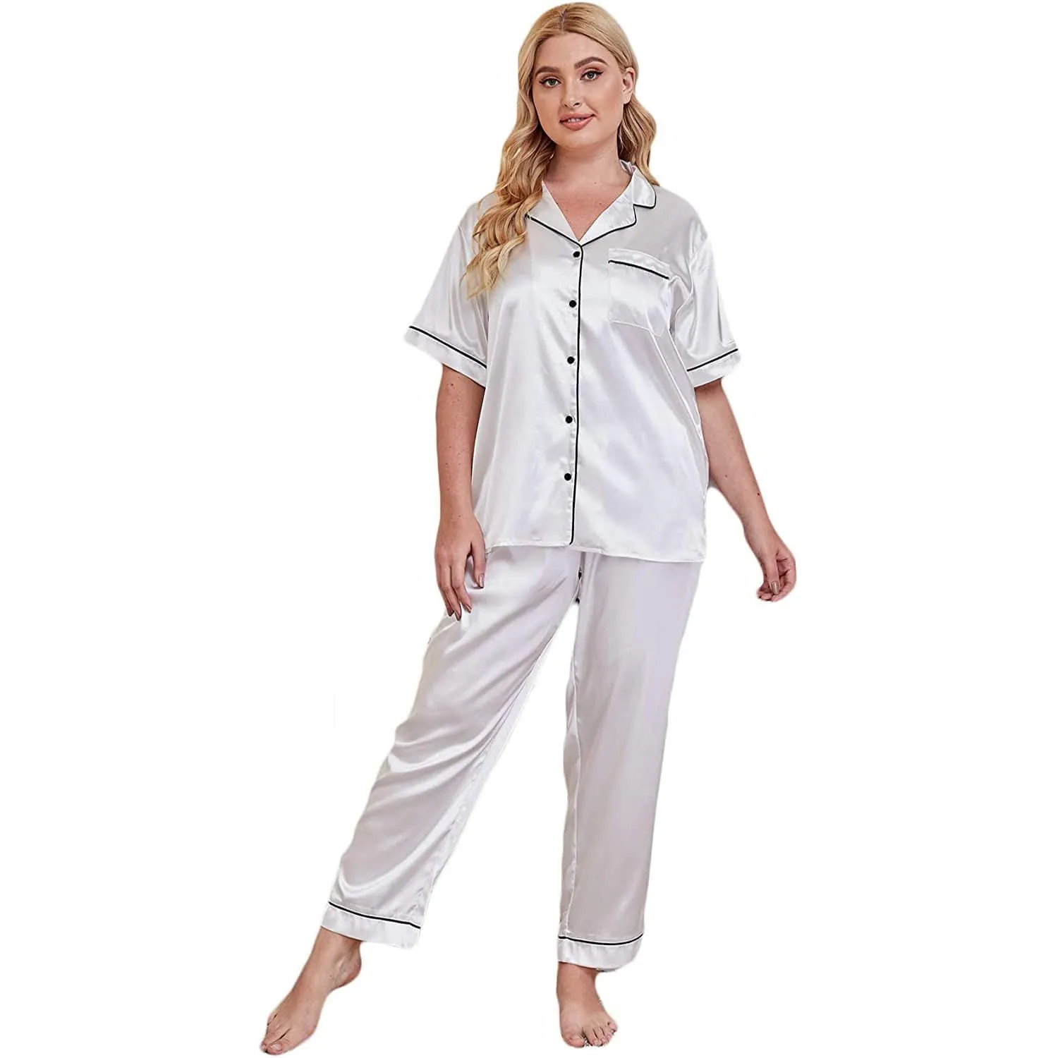 Plus Size Silk Pajama Set Or Women Best Silk PJS Top Pajamas Set Loungewear Set