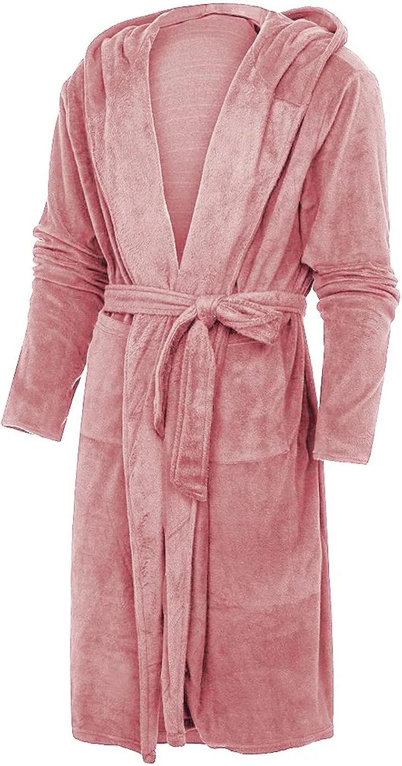 Plush Fleece Hooded Bathrobe Ear Hooded Flannel Bathrobe Soft And Warm Double-Faced Velvet Pajamas Casual Loungewear