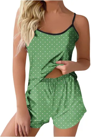 Polka Dots Camisole Pajamas Set for Women Sleeveless Loose Summer Sleepwear Matching Comfy Pjs Shorts Sexy Lounge Sets