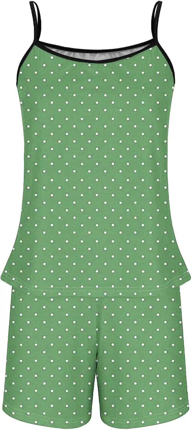 Polka Dots Camisole Pajamas Set for Women Sleeveless Loose Summer Sleepwear Matching Comfy Pjs Shorts Sexy Lounge Sets