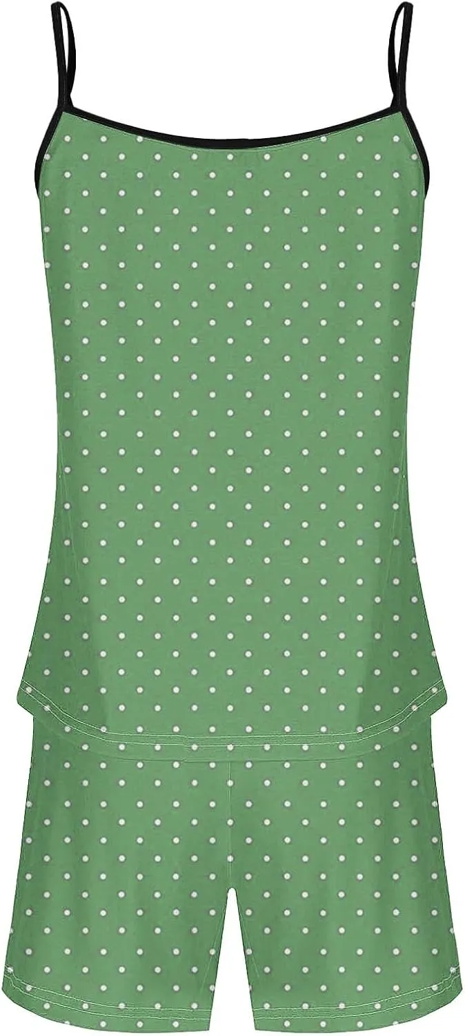 Polka Dots Camisole Pajamas Set for Women Sleeveless Loose Summer Sleepwear Matching Comfy Pjs Shorts Sexy Lounge Sets
