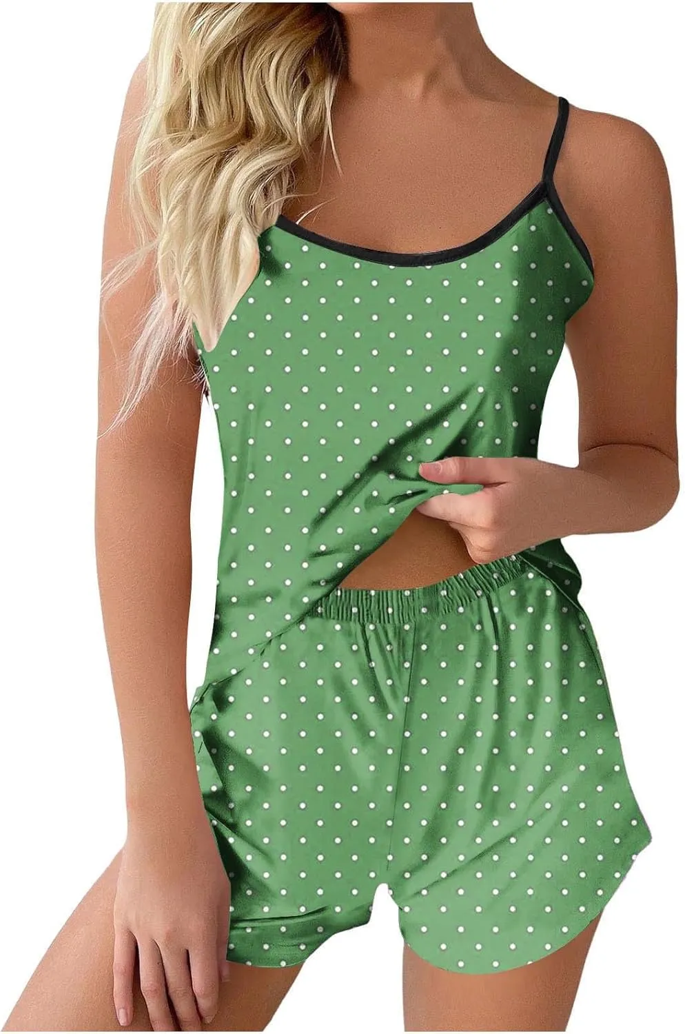 Polka Dots Camisole Pajamas Set for Women Sleeveless Loose Summer Sleepwear Matching Comfy Pjs Shorts Sexy Lounge Sets