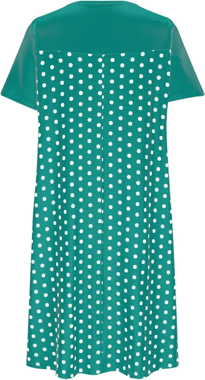 Polka Dots Nightgowns for Women Summer Loose Crew Neck Nightshirt Short Sleeve Soft Sleepwear Pajamas Dress