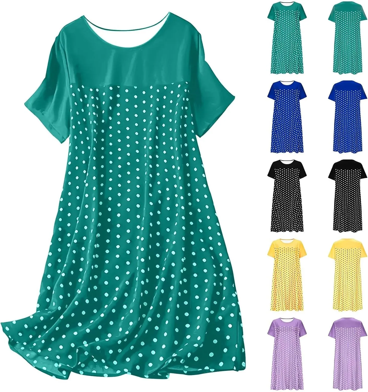 Polka Dots Nightgowns for Women Summer Loose Crew Neck Nightshirt Short Sleeve Soft Sleepwear Pajamas Dress