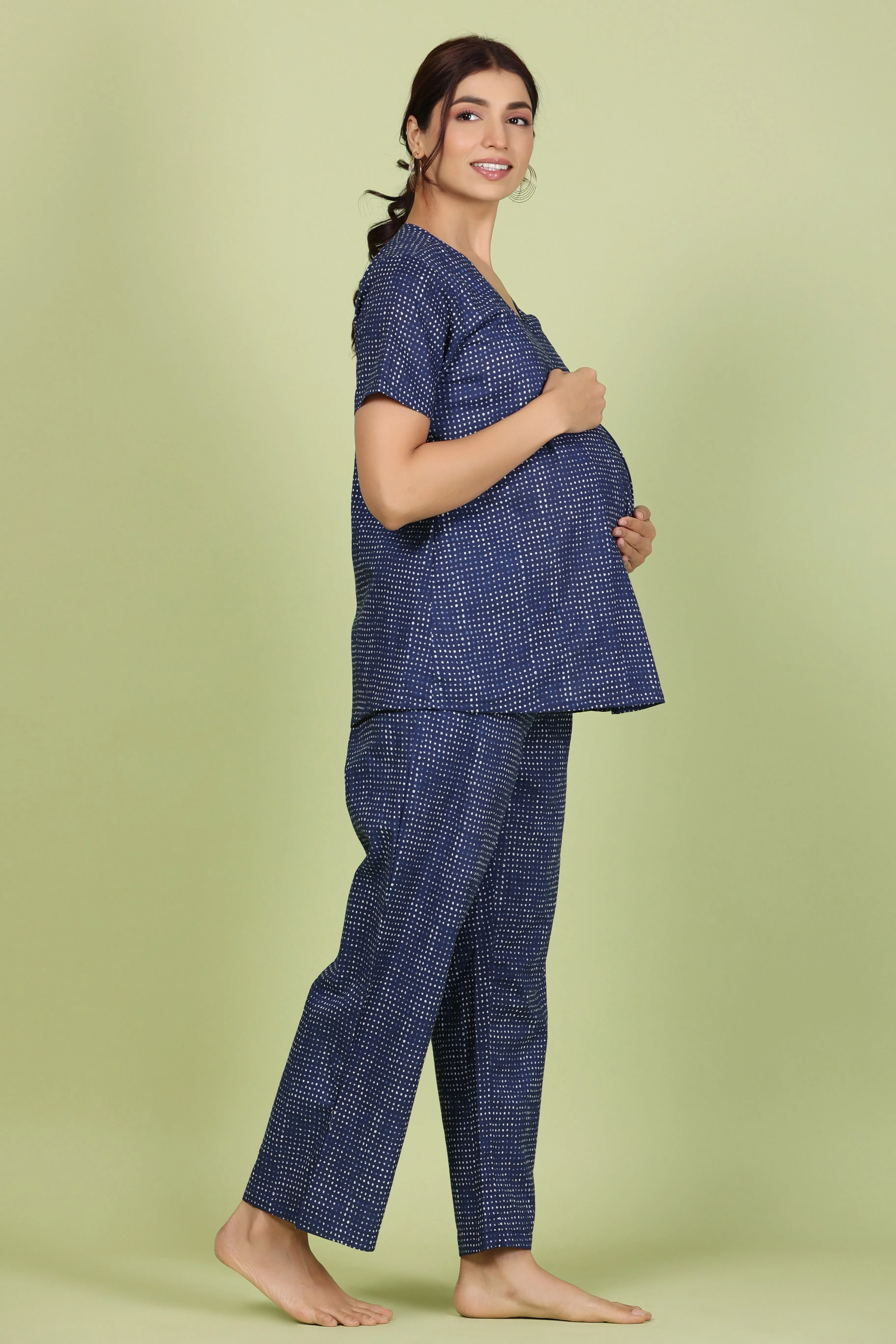 Polka Dots on Blue Maternity Feeding Pyjama Set
