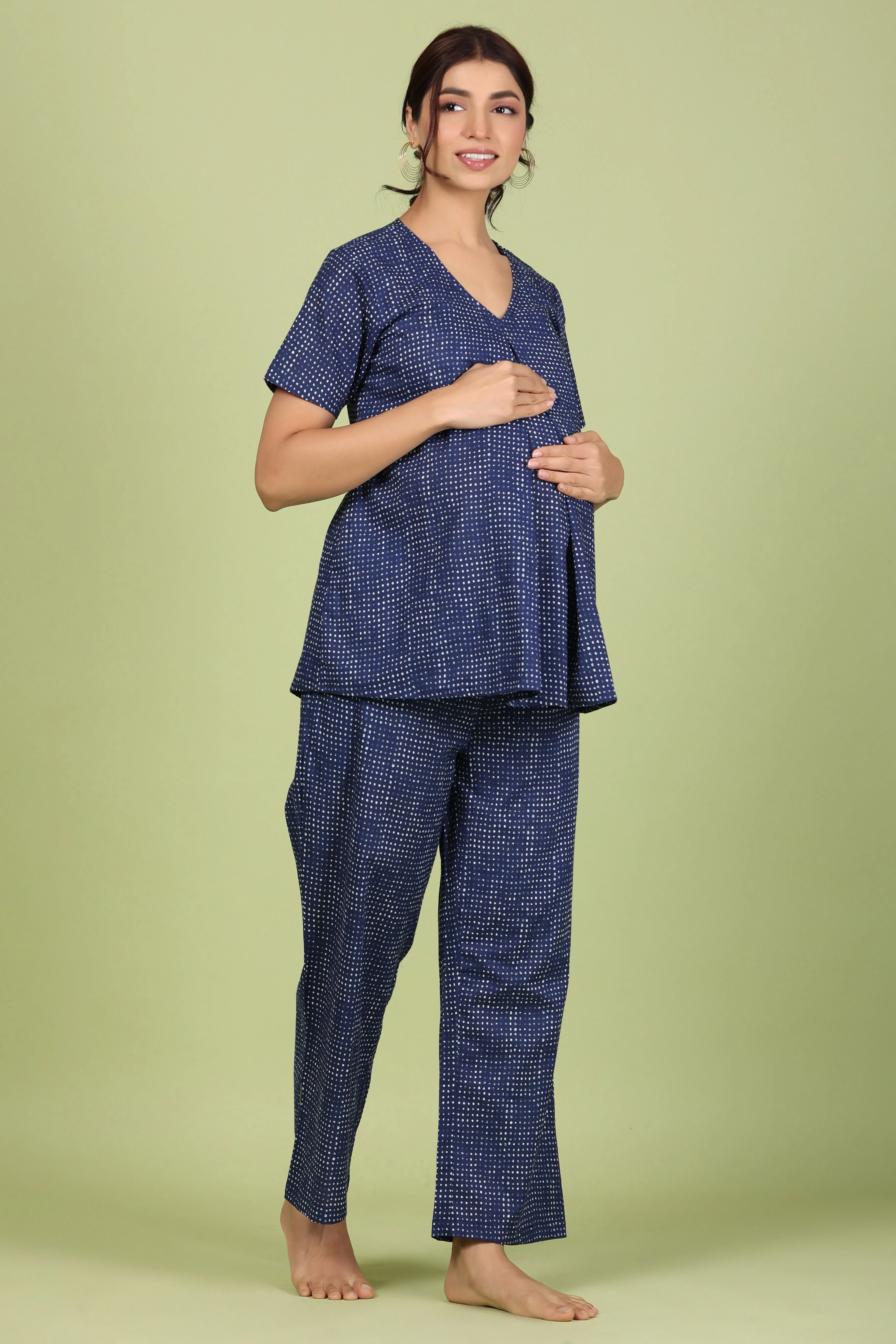 Polka Dots on Blue Maternity Feeding Pyjama Set