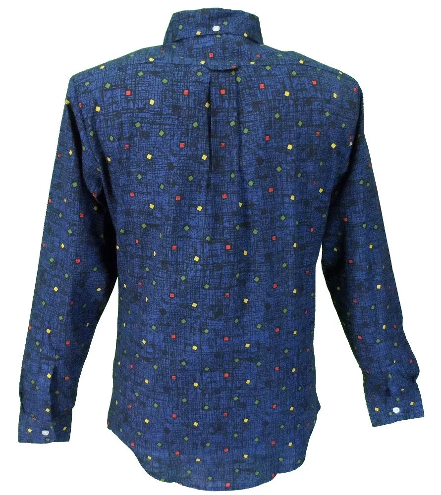 Pop Mens Navy Multi Print Retro Button Down Collar Cotton Shirt …
