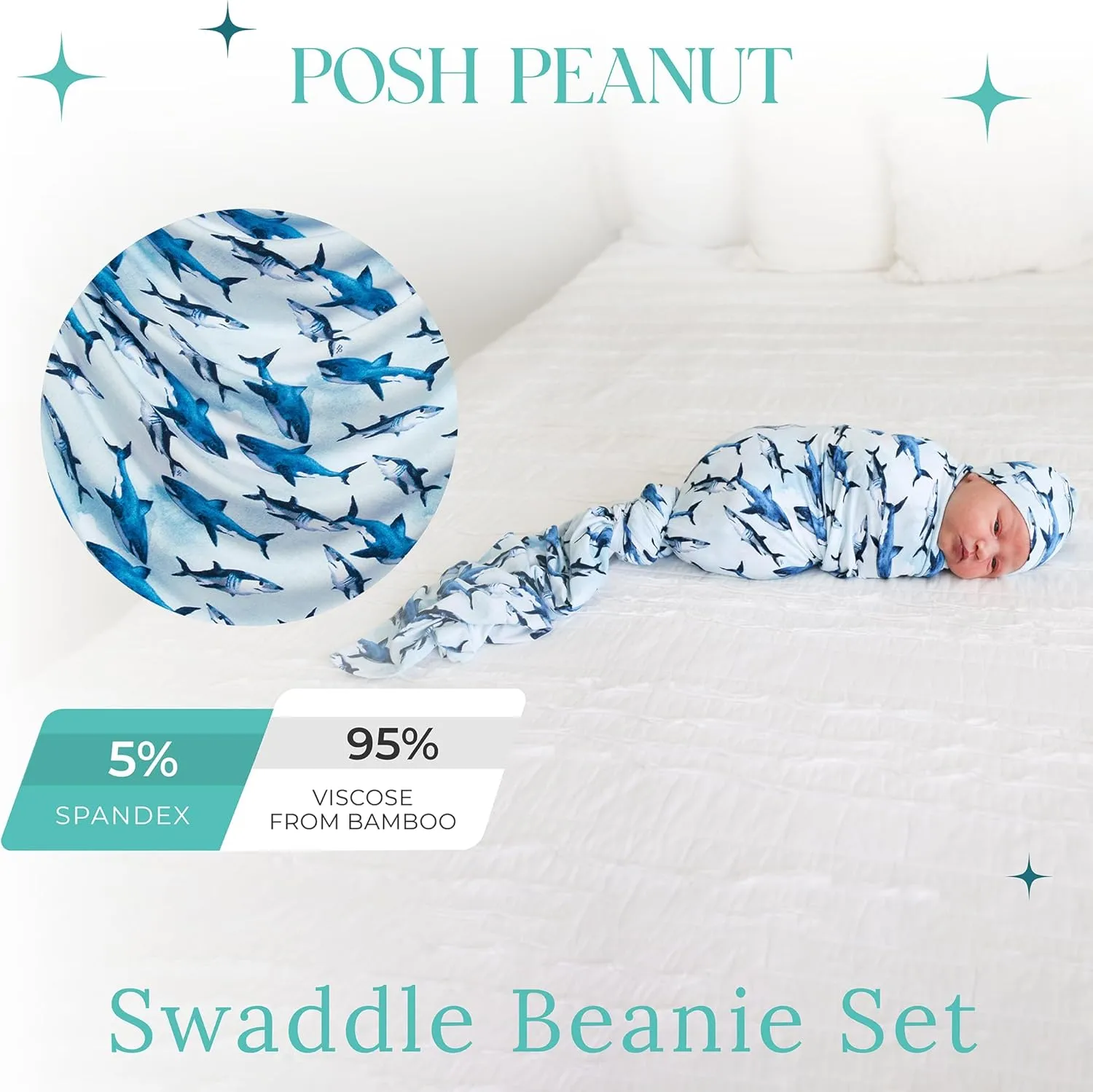 Posh Peanut Baby Swaddle Blanket & Beanie - Matching Newborn Swaddle Set, Doubles As Receiving Blanket or Nursing Cover