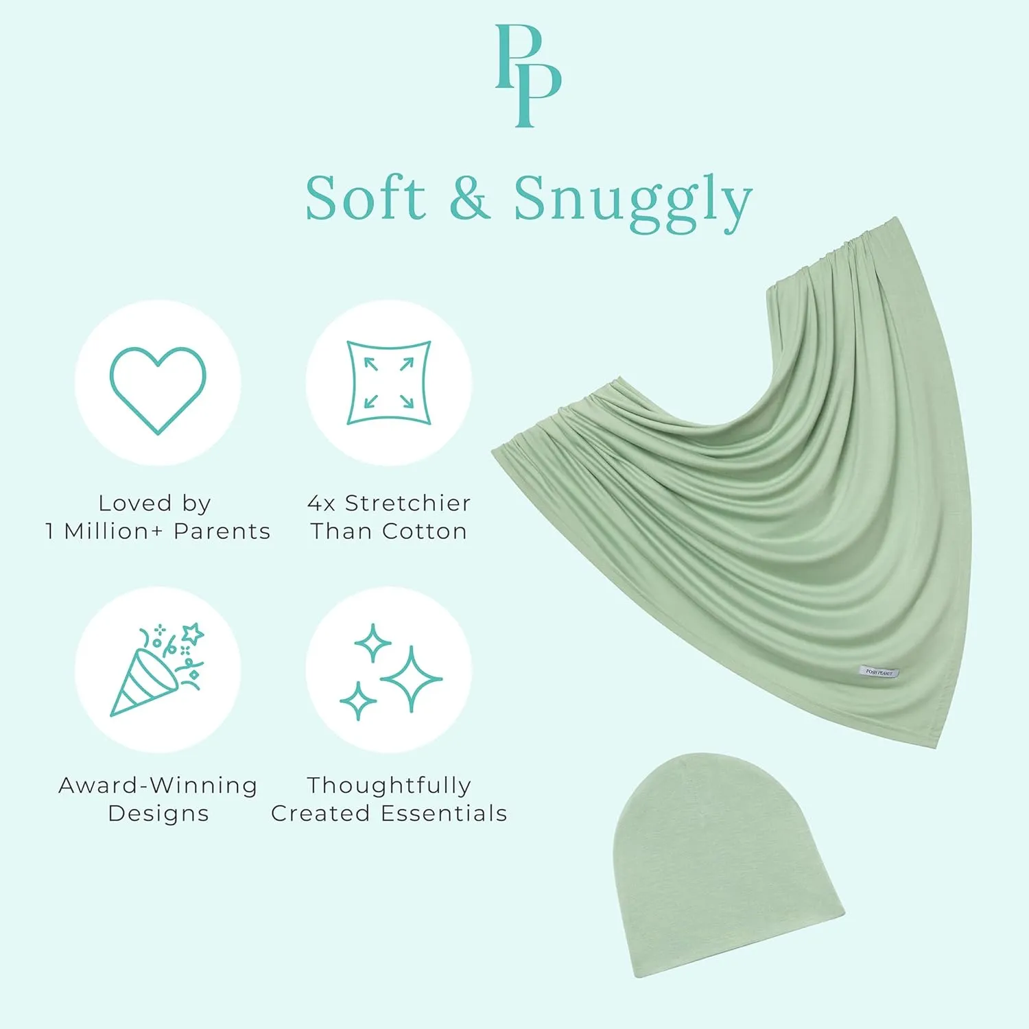 Posh Peanut Baby Swaddle Blanket & Beanie - Matching Newborn Swaddle Set, Doubles As Receiving Blanket or Nursing Cover