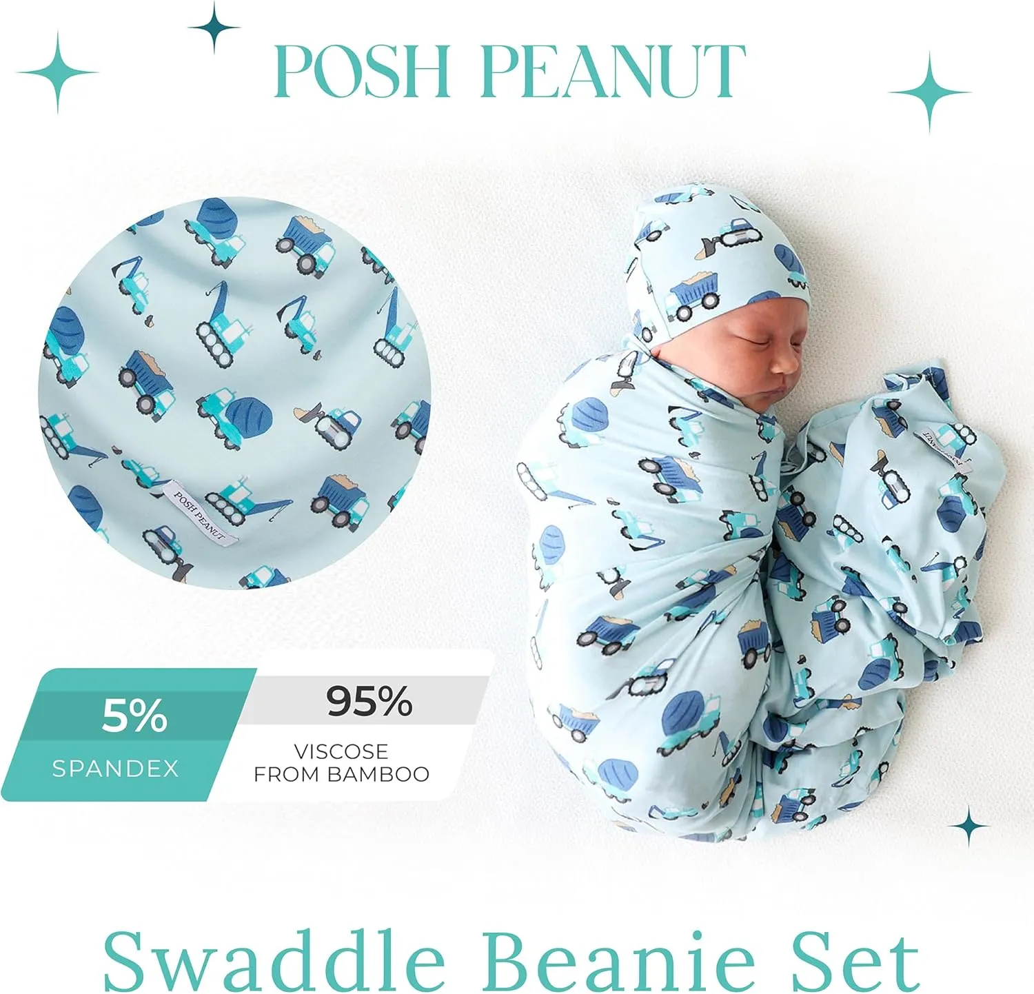 Posh Peanut Baby Swaddle Blanket & Beanie - Matching Newborn Swaddle Set, Doubles As Receiving Blanket or Nursing Cover