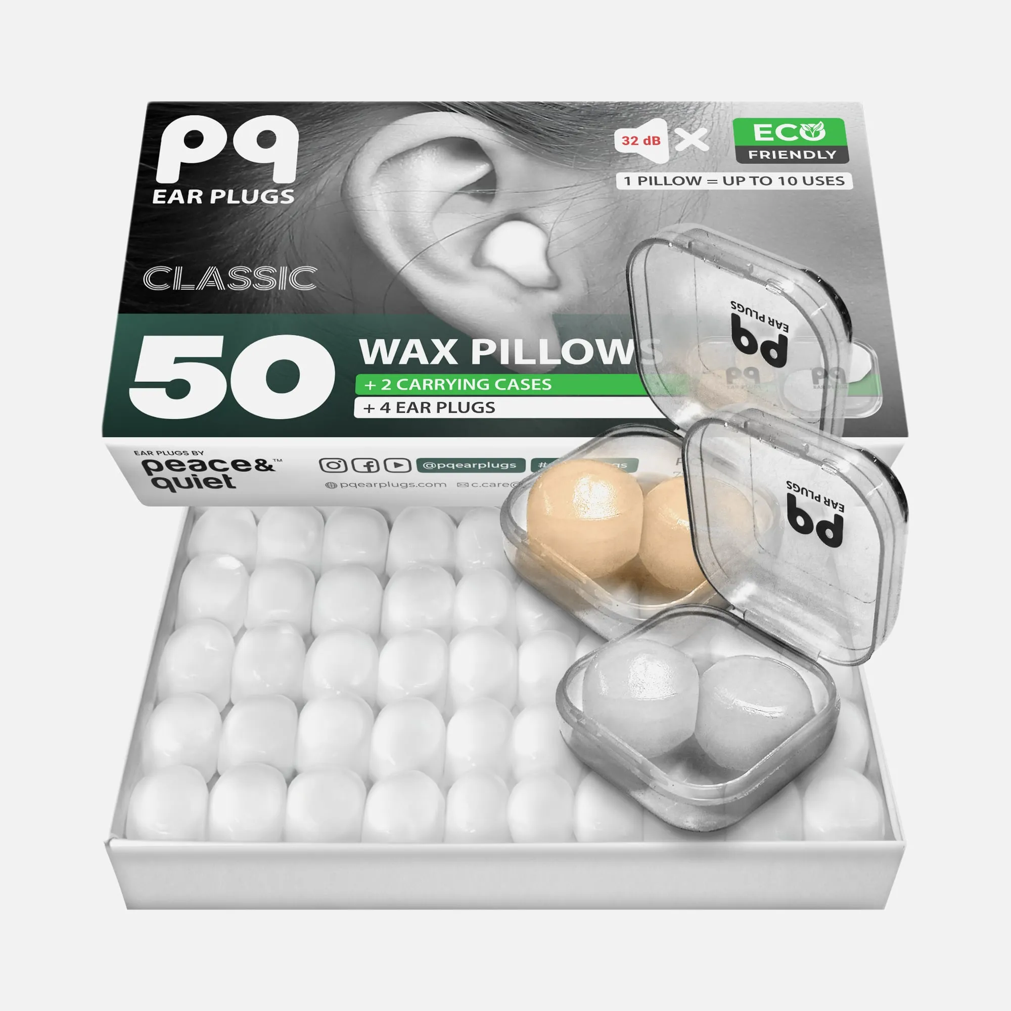 PQ Wax Ear Plugs, Classic, 50 Wax Pillows