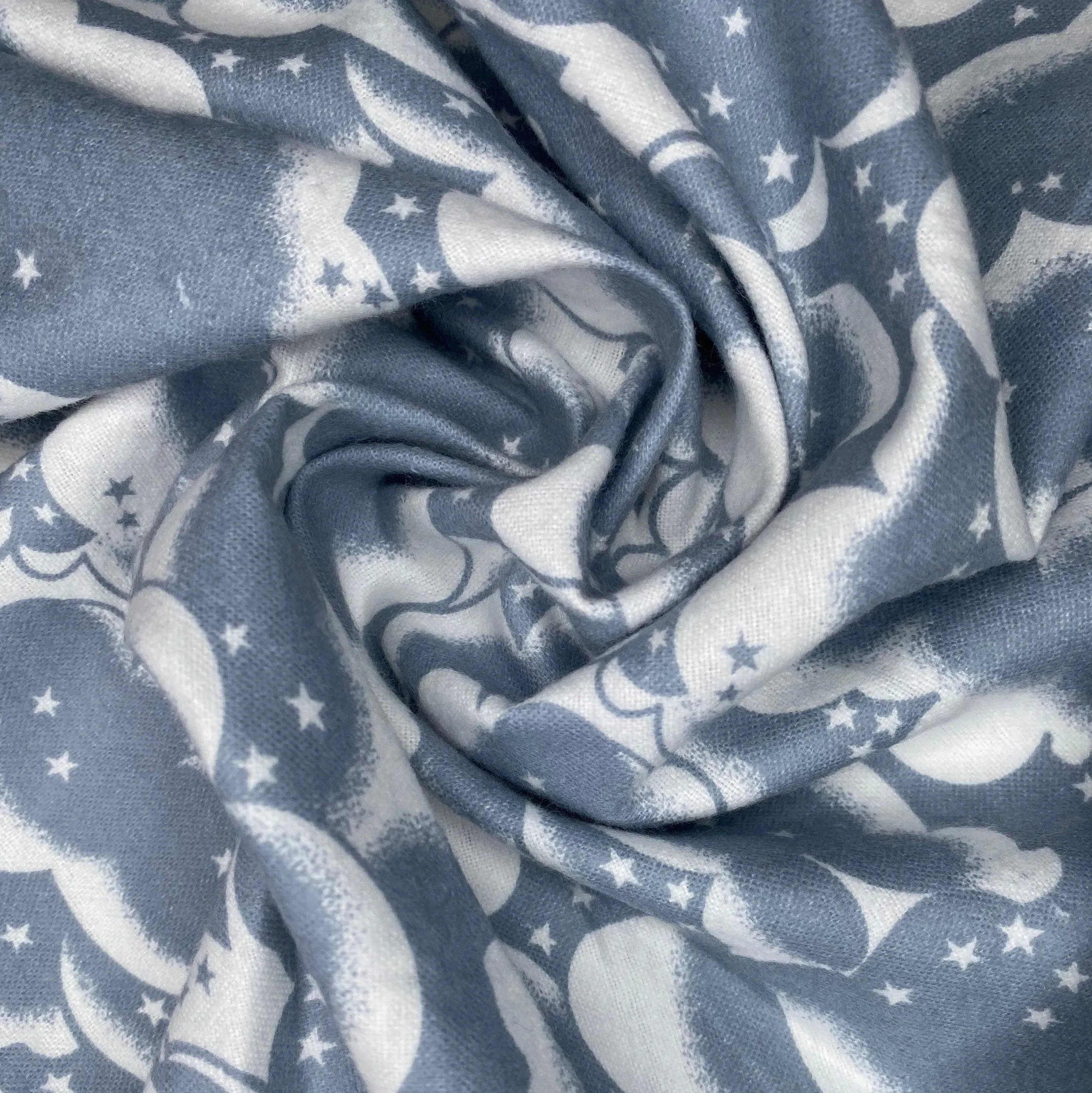 Printed Cotton Flannel - Night Sky - White/Grey