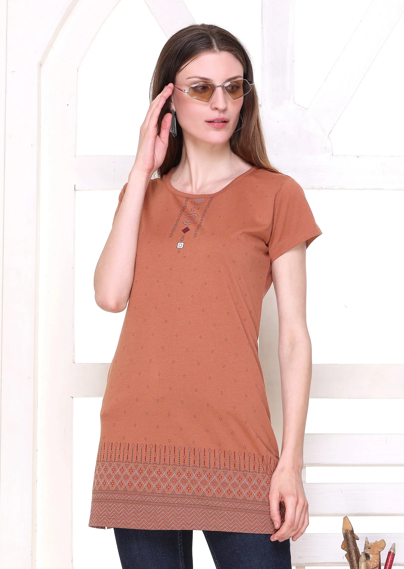 Printed Cotton Long Top for Women