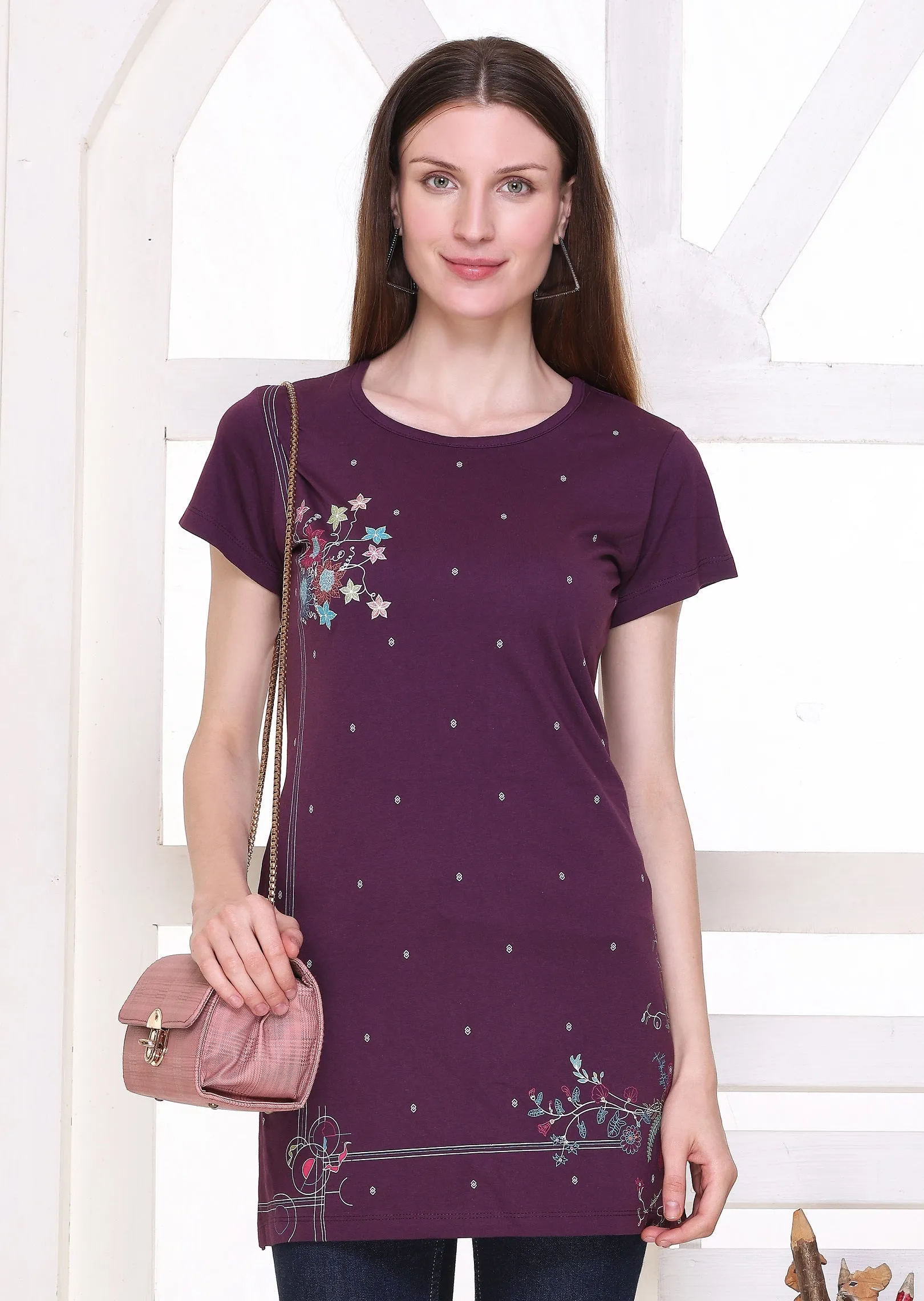 Printed Cotton Long Top for Women