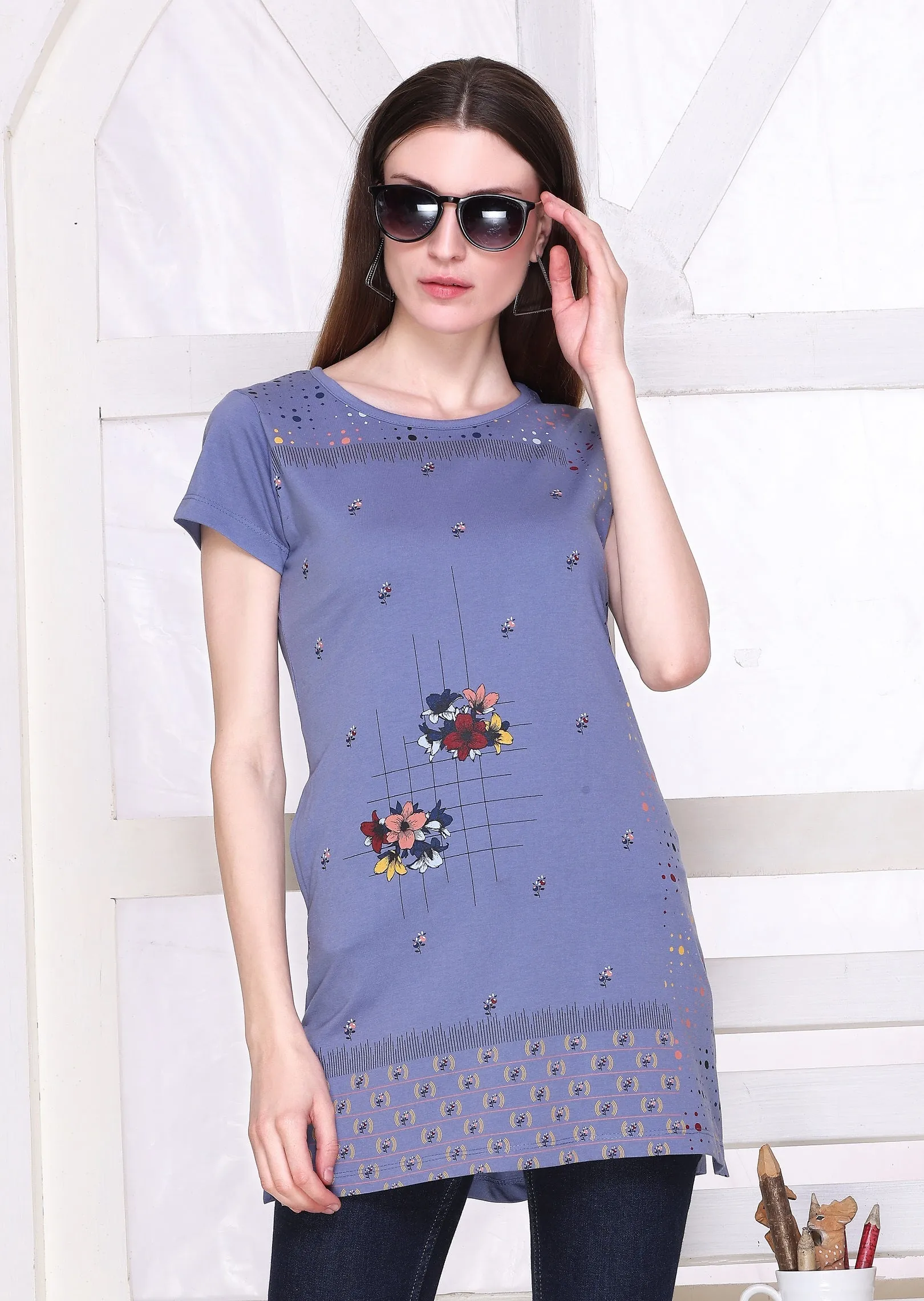 Printed Cotton Long Top for Women