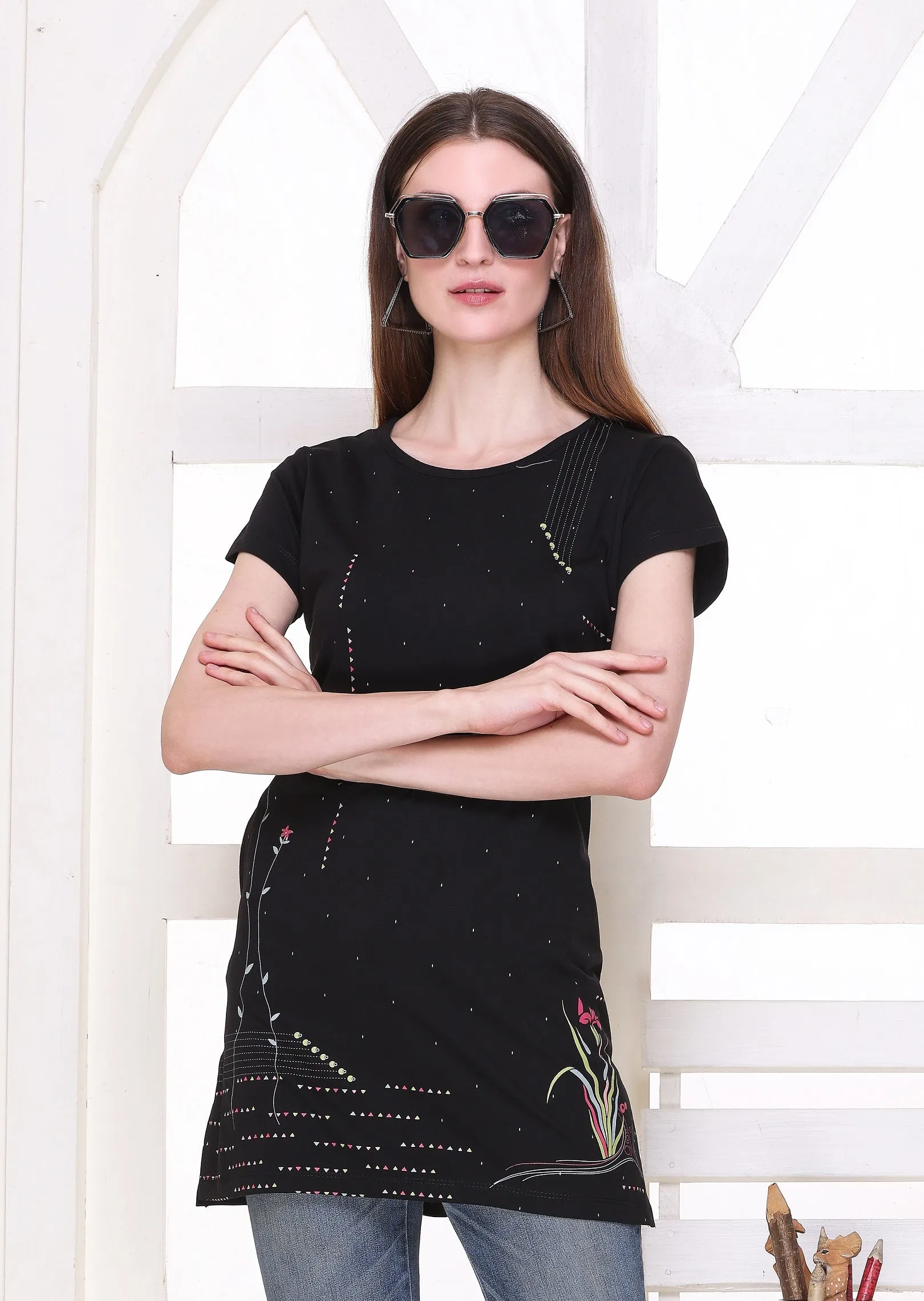 Printed Cotton Long Top for Women