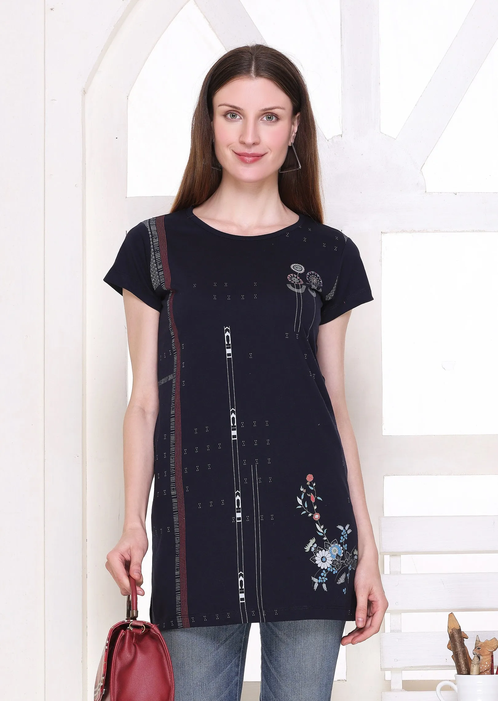 Printed Cotton Long Top for Women