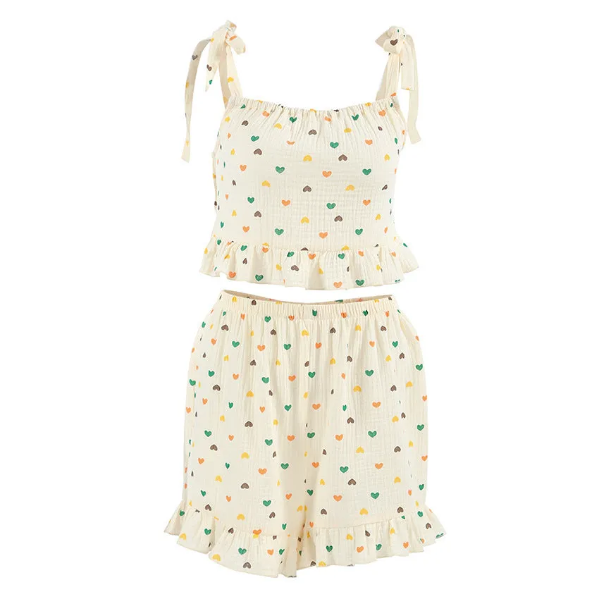 Pure Cotton Heart Printing Ladies' Homewear Sling