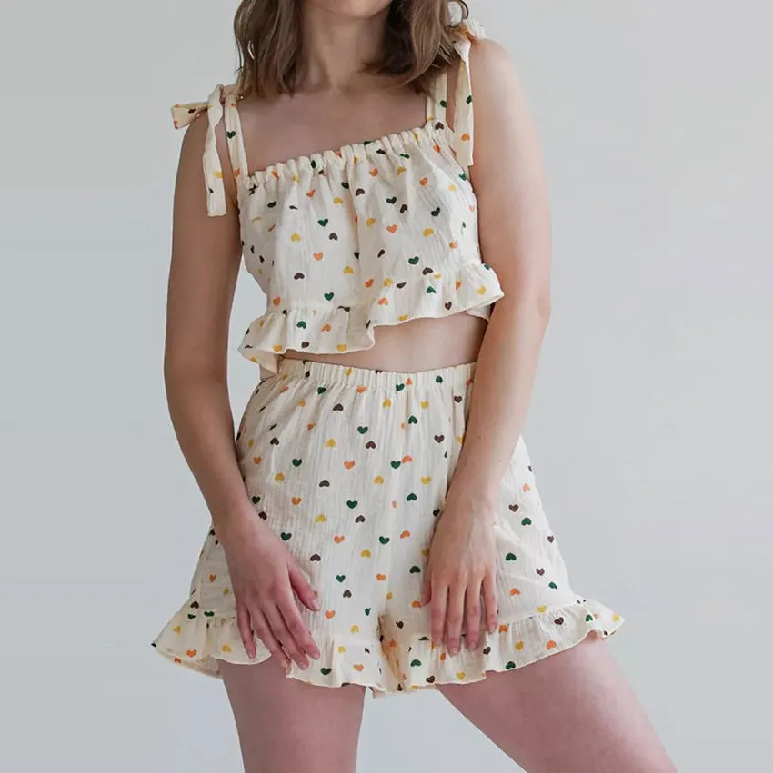 Pure Cotton Heart Printing Ladies' Homewear Sling