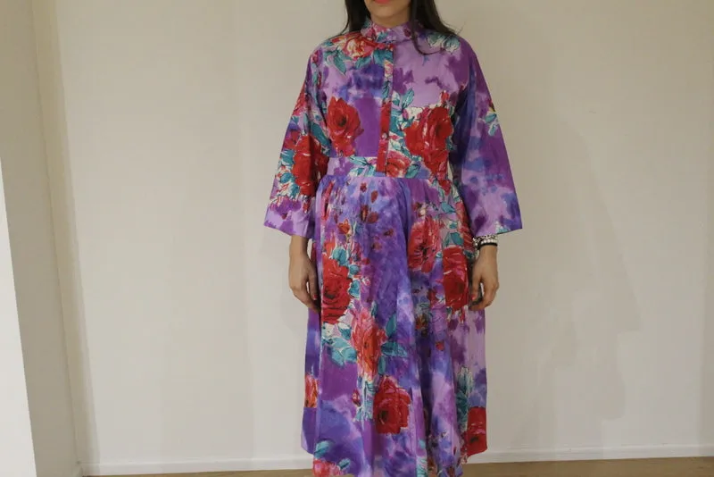 Purple Big Floral Knee length Maternity Dress